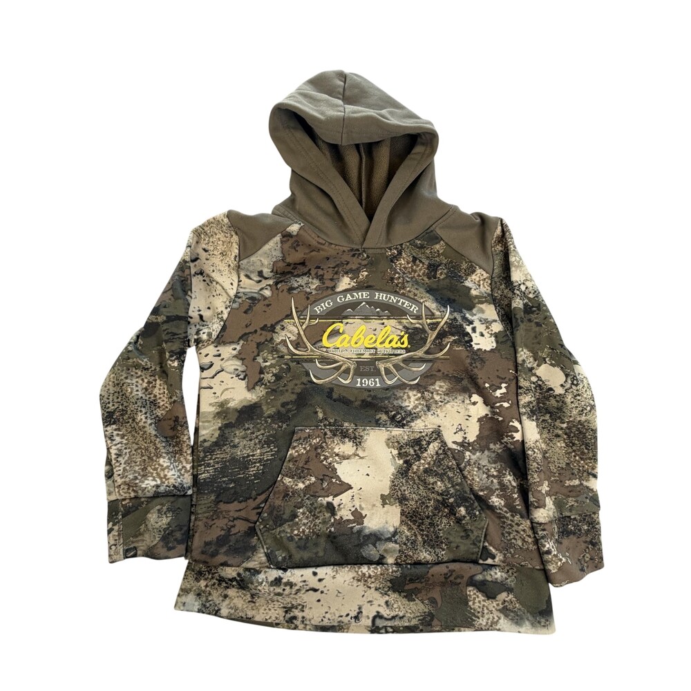 Cabela's Hoodie Kids M Multicolor Camo Big Game Hunter Graphic Fleece Pullover